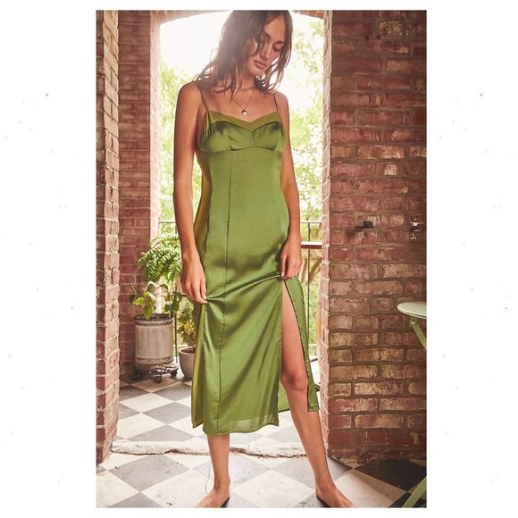 FREE PEOPLE INTIMATELY City Cool Midi Slip Dress in Sweet Pistachio - Picture 1 of 9